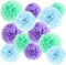 Paper Tissue Pom Poms,12 Pcs Purple Blue Green Pompoms Party Hanging Tissue Flowers for Birthday Bachelorette Baby Shower Mermaid Unicorn Party Decoration